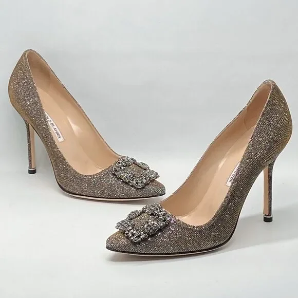 Manolo Blahnik Hangisi 105 Embellished Shimmer Pumps size 39.5 - Picture 3 of 14